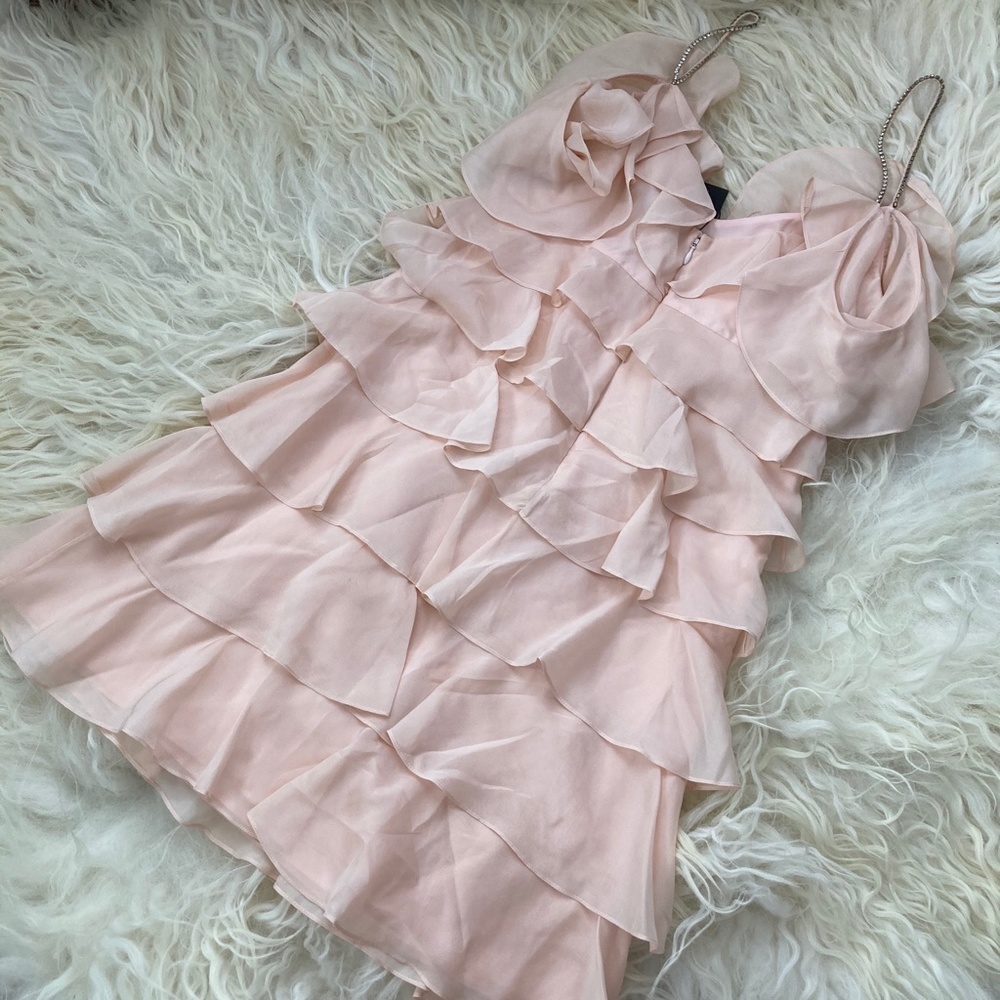RACHEL ZOE Silk Ruffle & Crystal Accents Mini Dress - Picture 10 of 14
